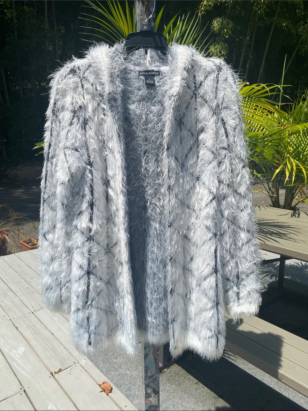 Lauren Michelle Open-Front Gray & Black Textured Fuzzy Soft Cardigan
